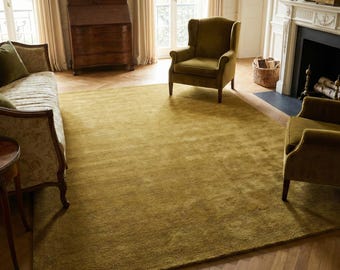 Hand Tufted Olive Green Wool Area Rug 7X10 8X10 9X12 Modern Solid Plain Carpet for Living Room, Bedroom, Soft Plush Custom Size Rug