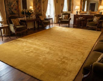 Luxury Solid Yellow Area Rug, Handmade Plush Carpet, Modern Minimalist Living Room Rug, Soft Thick Pile Floor Rug, Elegant Home Decor
