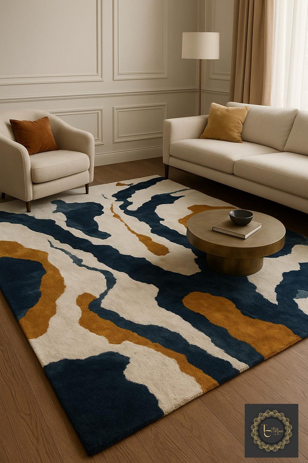 Modern Abstract Blue Gold Wool Rug 7X10 8X10 Hand-tufted Contemporary ...