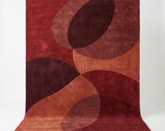 Rust Abstract Rug, Modern Geometric Area Rug, Hand Tufted Wool Carpet, Contemporary Living Room Rug, Brown Terracotta Artistic Rug