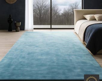 Sky Blue Solid Carpet | Modern Hand-Tufted Wool Rug for Living Room & Bedroom | Soft Minimalist Area Rug | Custom Size Luxury Floor Carpet