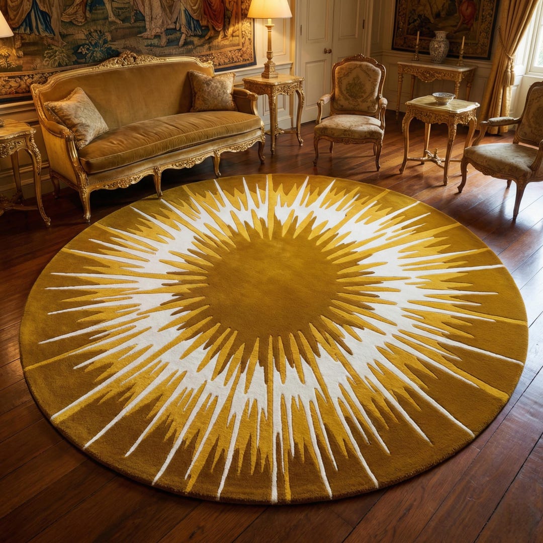 Starburst Rug Gold Round Sunburst Area Rug – Modern Gold & White Abstract Carpet, Hand ...