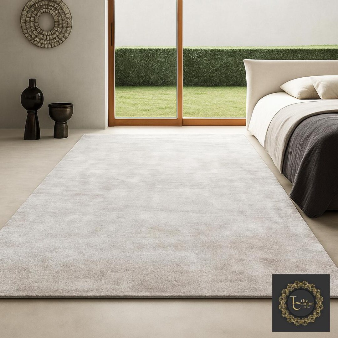 Subtle White Rug Off White Solid Rug Luxury Hand-tufted Wool Rug for Living Room ...
