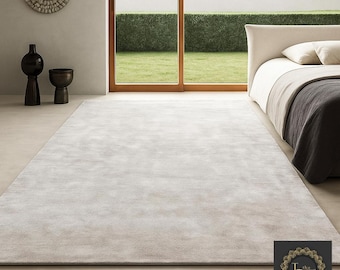 Off White Solid Rug Luxury Hand-Tufted Wool Rug for Living Room & Bedroom | Modern Minimalist Cream Area Rug | Custom Size Soft Floor Carpet