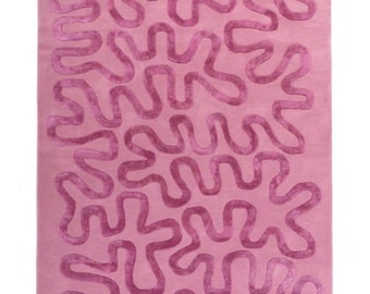 Pink Abstract Squiggle Rug, Modern Funky Area Rug, Wavy Pattern Pink Carpet, Contemporary Statement Rug, Handmade Designer Rug