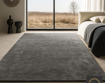 Charcoal Grey Solid Carpet | Luxury Hand-Tufted Wool Rug for Living Room & Bedroom | Modern Minimalist Area Rug | Custom Size Soft Floor Rug