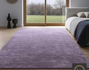 Lavender Purple Solid Rug | Hand-Tufted Wool Carpet | Luxury Modern Area Rug for Living Room & Bedroom | Custom Size Soft Floor Carpet