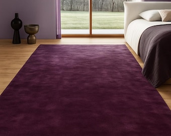 Plum Wool Rug 5X7 5X8 7X10 8X10 Deep Purple Hand-Tufted Carpet | Solid Wool Area Rug | Luxury Soft Carpet for Bedroom & Living Room Decor