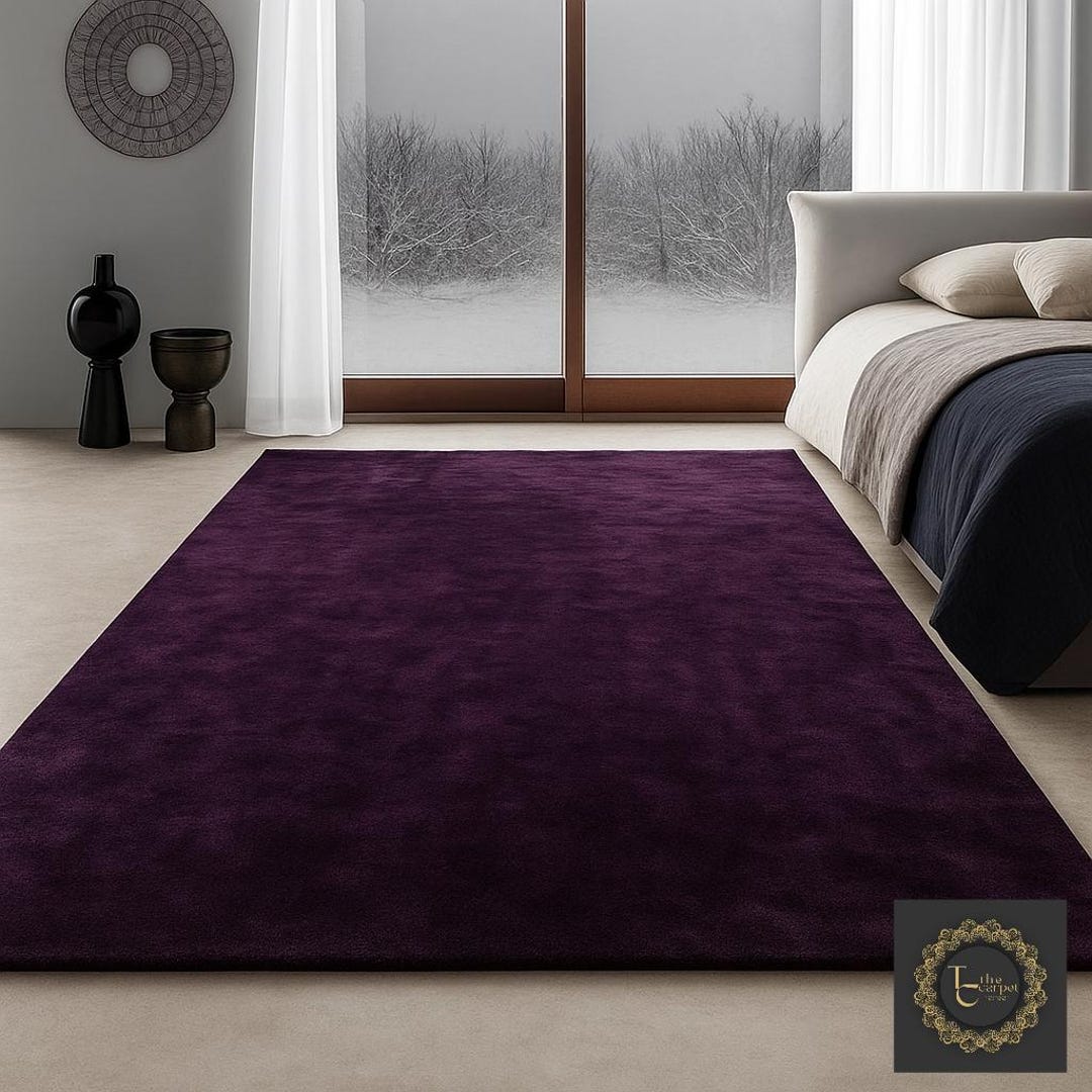 Pure Color Carpet Rugby Color Royal Purple Solid Carpet | Luxury Hand-tufted Wool Rug | Modern Living ...