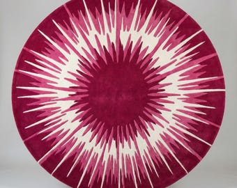 Pink Abstract Round Rug, Modern Sunburst Circle Rug, Handmade Tufted Area Carpet, Contemporary Living Room Rug, Large Statement Floor Decor