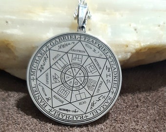 925 Sterling Silver Seven Archangels Seal Necklace, Gold Archangel Pendant, Sacred Geometry Amulet