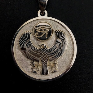 Horus The Falcon Necklace | Egyptian God Round | Ancient Egypt Jewelry | Mythologic Accessory | 925 Sterling Silver