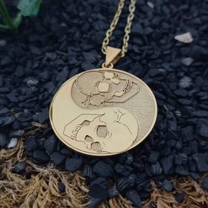 Personalized Yin Yang Skull Necklace: 925 Sterling Silver Pendant