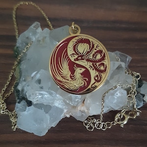 Yin Yang Necklace | Red Dragon and Phoenix Balance | Colorful Unisex Pendant | Ancient Chinese Acessory | 925 Sterling Silver