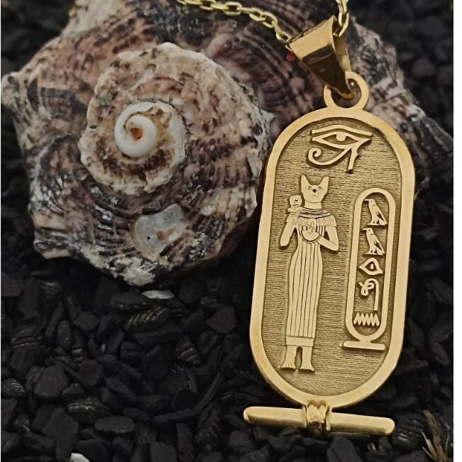 Egyptian Cartouche God Bastet Necklace, Hieroglyph Necklace Jewelry, Custom Made Necklace, 925 Sterling Silver Egypt Necklace with Name