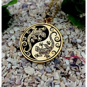 Yin Yang Necklace, | Yin and Yang Necklace | Yin Yang Jewelry | Yin Yang Lizard Necklace | Lizard Jewelry | 925 Sterling Silver