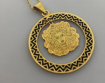 Gold Medusa Pendant Necklace, Greek Mythology Jewelry