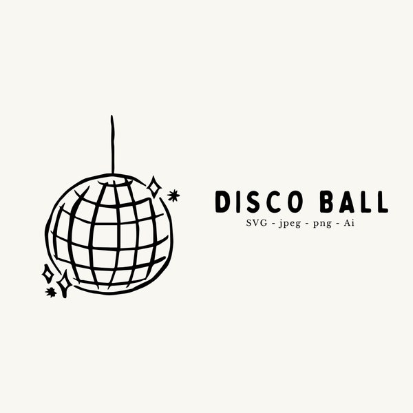 Hand drawn disco ball clip art - digital download