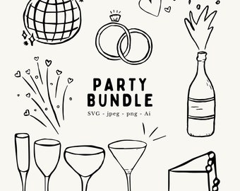 Hand drawn party illustration bundel - digital download