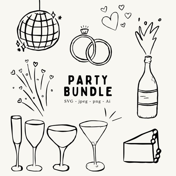 Hand drawn party illustration bundel - digital download