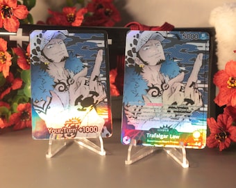 Trafalgar Law (Middle Finger) Holographic Leader Card OP01 + OP10: Custom One Piece TCG Proxy
