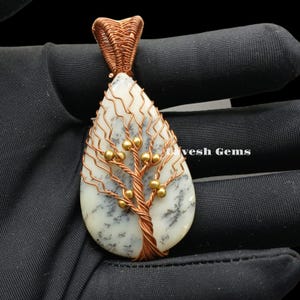Handmade Copper Wire Wrapped Dendrite Opal Tree of Life Pendant