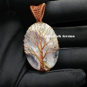 Wire Wrapped Dendrite Opal Pendant: Copper Tree of Life Jewelry