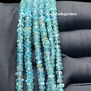 Best! Apatite Smooth Rondelle Gemstone Beads, 4MM - 6MM Beads Size, Blue Stone For Jewelry Making, Loose Apatite for Gift, Gift For Sale