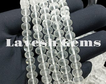 Natural Crystal Quartz Rondelle Beads: Smooth White Gemstone Beads (5-9MM)