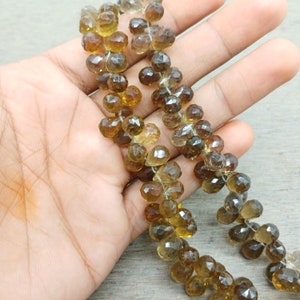 Natural Bear Quartz Faceted Briolette Drops: Earthy Brown Gemstone Beads, 8 Inch Strand