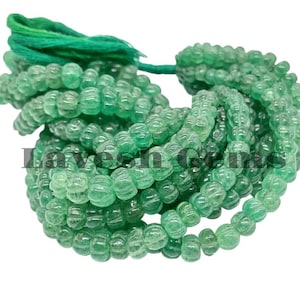 AAA+ Green Strawberry Melon Beads, 5x9mm Green Strawberry Carved Rondelle, Natural Green Strawberry Beads, 16Inchs Green Strawberry Line.