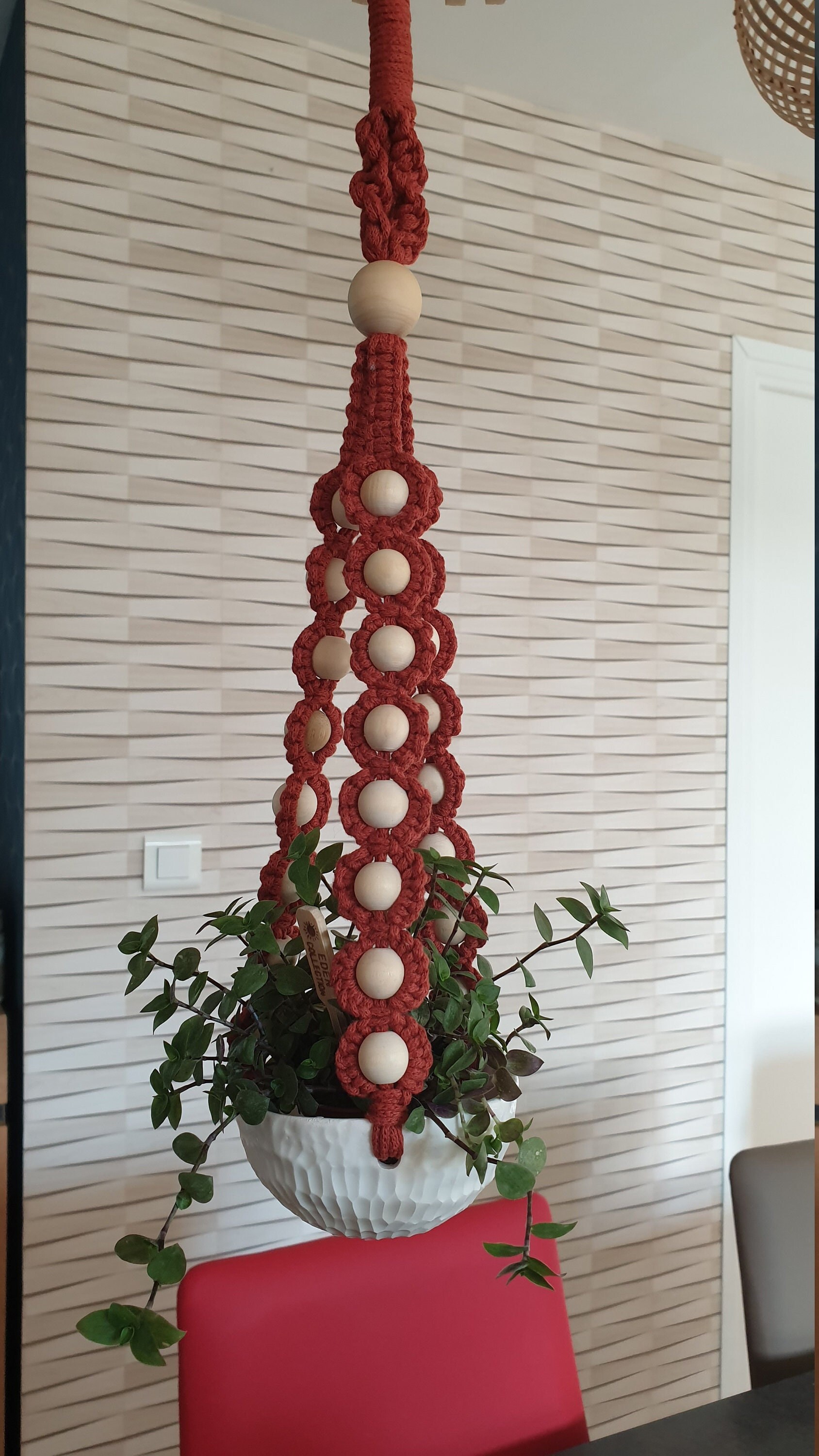 Suspension en Ceramique et Macramé Pour Plantes | Livré Sans La Plante