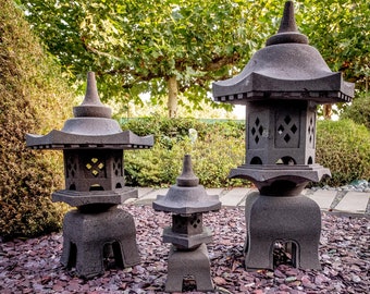Lanterna in pietra giapponese fatta a mano/Pietra lavica asiatica Yukimi Gata | Decorazione giapponese in pietra naturale | IDYL commercio d'arte/giardino/decorazione