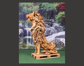 Teak Holz Figur "Löwe sitzend groß"