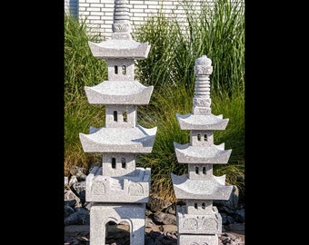 Lanterna in pietra di granito | Pagoda a 3 piani | Resistente al gelo | Puramente fatto a mano | Decorazione asiatica per il tuo giardino