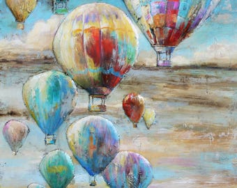 IDYL Metal Picture with 3D Effect - Hot Air Balloons - 80 x 4 x 120 cm