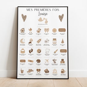 Affiche Naissance "Mes premières fois bébé"   Personnalisable ou non A3 - Cadeau naissance - Affiche à tamponner - Baby shower