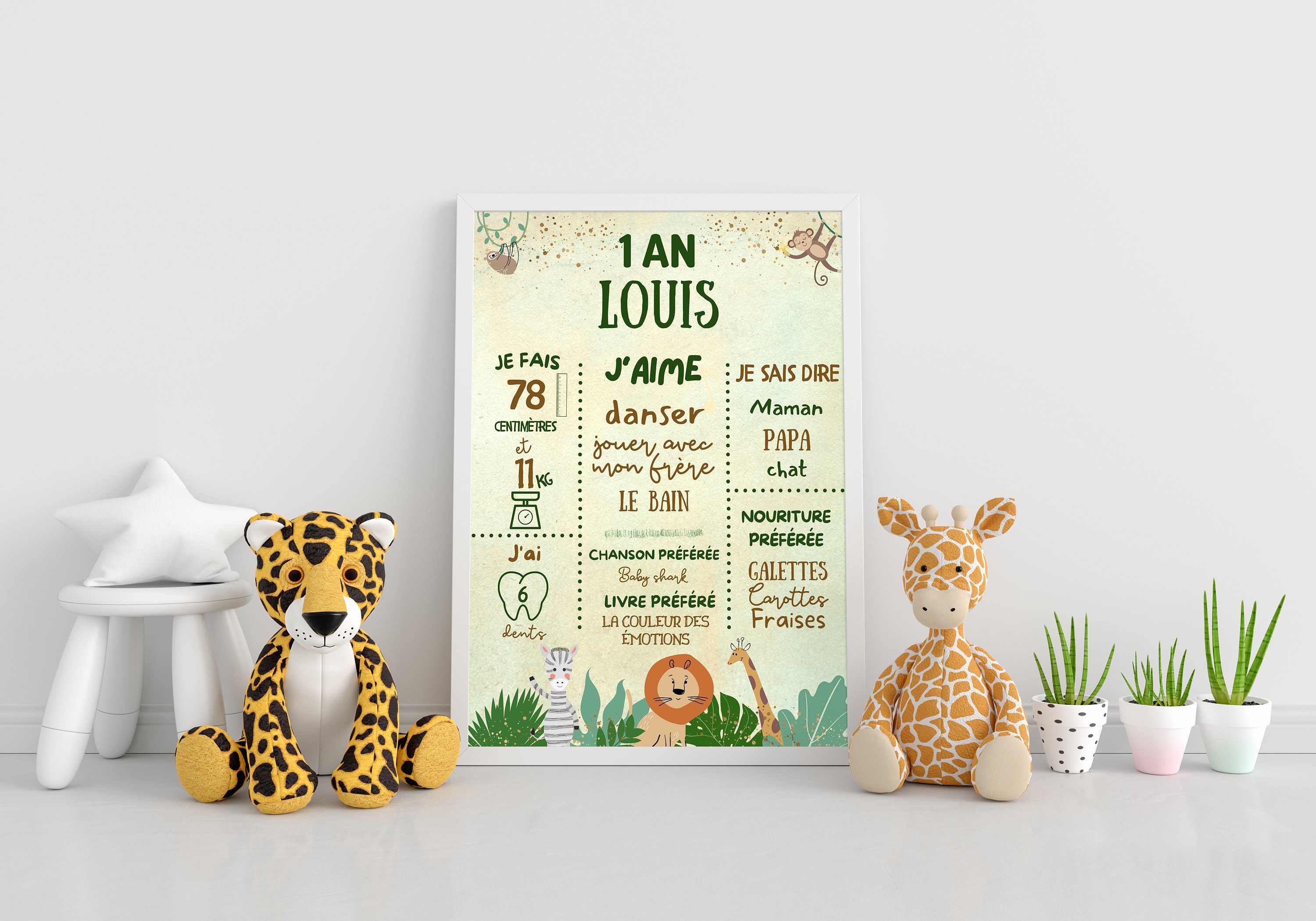 Affiche Premier Anniversaire Personnalisée Jungle, Affiche Bébé, Décoration Anniversaire