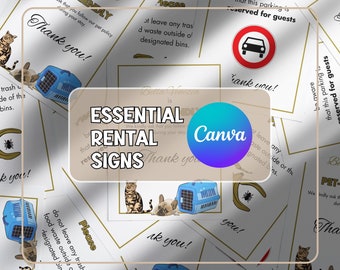 RENTAL SIGN PACKAGE for Airbnb Hosts, Vacation Rental Printable, Guest House Signs, Canva Template , Things to Know, Beach House Sign, Vrbo