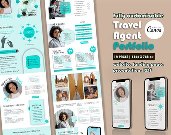 TRAVEL AGENT PORTFOLIO Canva Template | Canva Website | Landing Page | Presentation Template | Media Kit | Travel Agent Essential