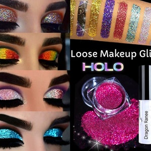 Holographic Loose Glitter Eyeshadow Makeup Fix Gel Face Body Glue Iridescent Mermaid Unicorn Silver Brush Colour Shift Thin Cosmetic Powder