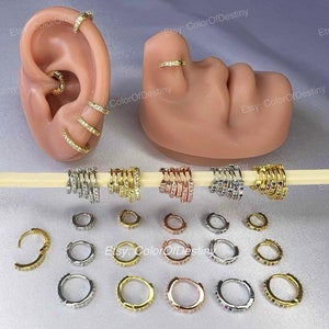 Hoop Earrings Piercing Hinged Huggie 6mm 8mm 10mm Nose Cuff 20G Rainbow Gem Stainless Steel Cartilage Earring Helix Tragus Ear Daith Small