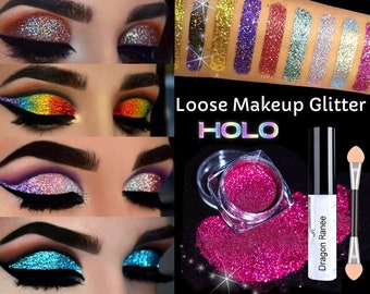 Holographic Loose Glitter Eyeshadow Makeup Fix Gel Face Body Glue Iridescent Mermaid Unicorn Silver Brush Colour Shift Thin Cosmetic Powder