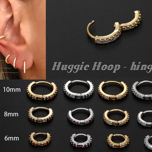 Huggie Hinged Hoop Piercing Daith Septum Earring Nose Ring 6mm 8mm 10mm Tragus Cartilage Silver Gold Stainless Steel Crystal Zircon 20G
