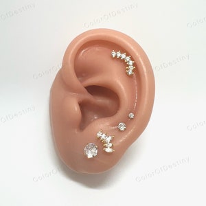 Cartilage Earrings Gold Stud Clear Gem 6mm 8mm Flat Disc Back Tragus Nose Helix Labret Piercing Screw On Medusa Stainless Steel Snug 16G image 8