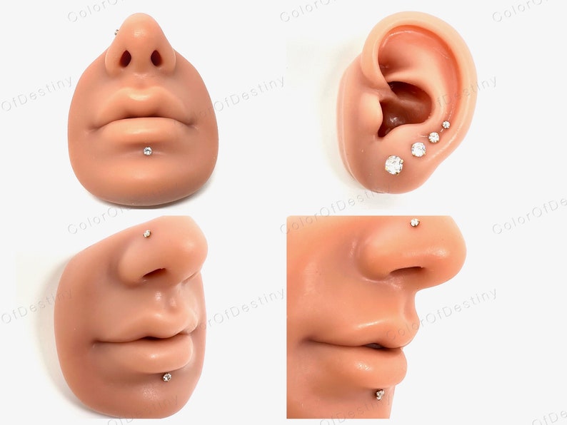 Cartilage Earrings Gold Stud Clear Gem Flat Disc Back Tragus Nose Helix Labret Piercing Screw On Internally Threaded Dahlia Rook Lobe Snug image 2