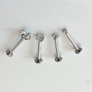 Cartilage Earrings Stud Clear Gem Flat Disc Back Tragus Nose Helix Labret Piercing Screw On Internally Threaded Dahlia Rook Silver Lobe Snug image 6