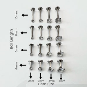 Cartilage Earrings Stud Clear Gem Flat Disc Back Tragus Nose Helix Labret Piercing Screw On Internally Threaded Dahlia Rook Silver Lobe Snug image 3