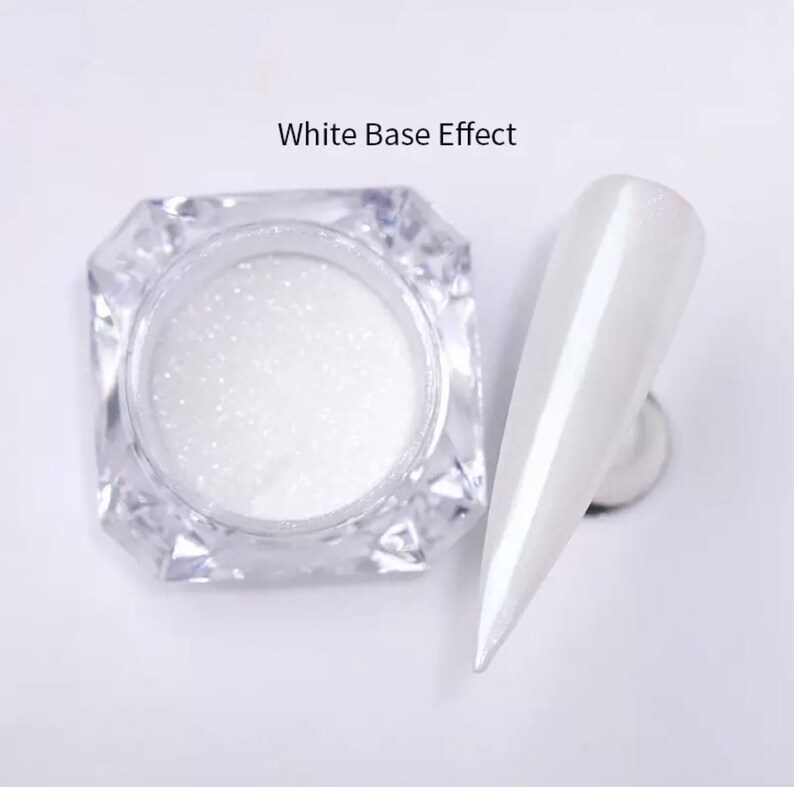 White Pearl Nail Mirror Pearlescent Chrome Powder Sheer Glazed Donut Effect Dust Nails Shine Gunmetal Crystal Shiny Manicure DIY Shimmer zdjęcie 2