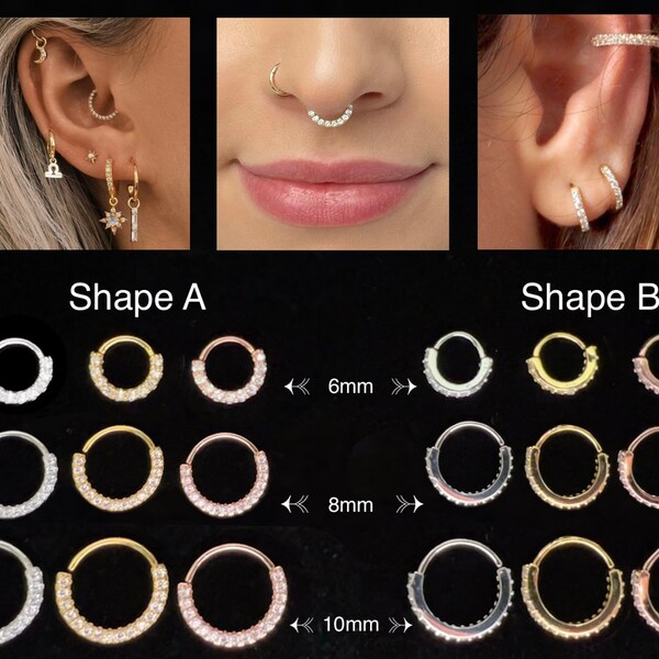 Hoop Piercing Daith Septum Earring Nose Ring 6mm 8mm 10mm Tragus Cartilage 20G Silver Gold Rose Gold Stainless Steel Spacing Crystal Zircon